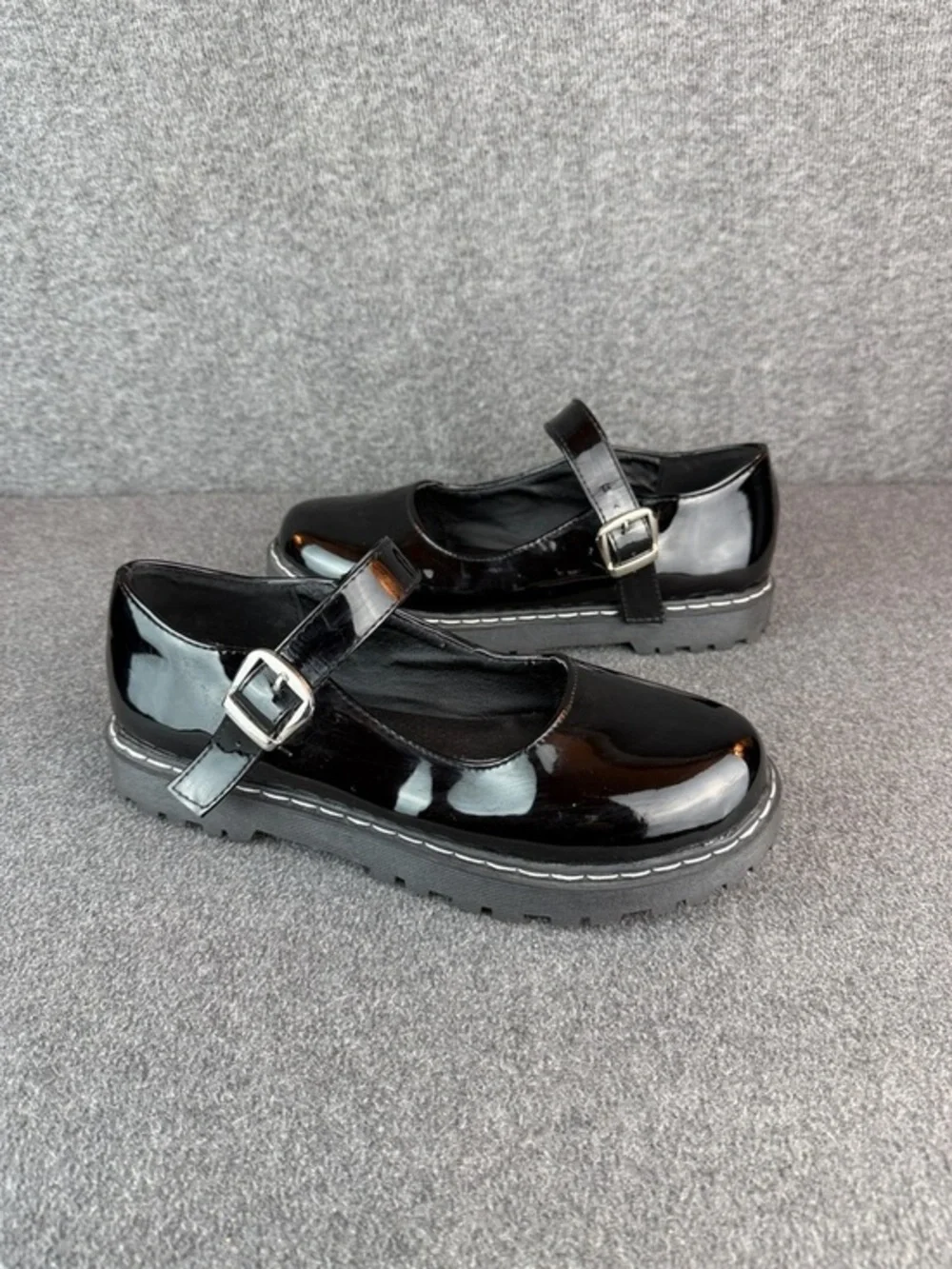 Vegan Patent Leather Mary Jane Platform Flats -‎ Black Size o|EU40